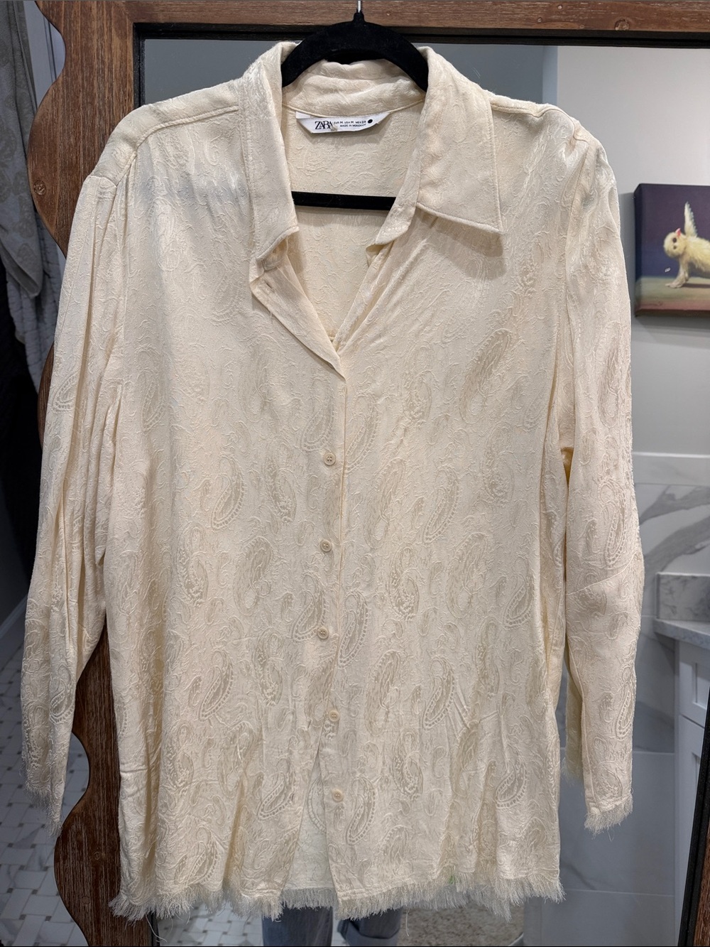 Zara Light Cream Paisley Button-Up Shirt
